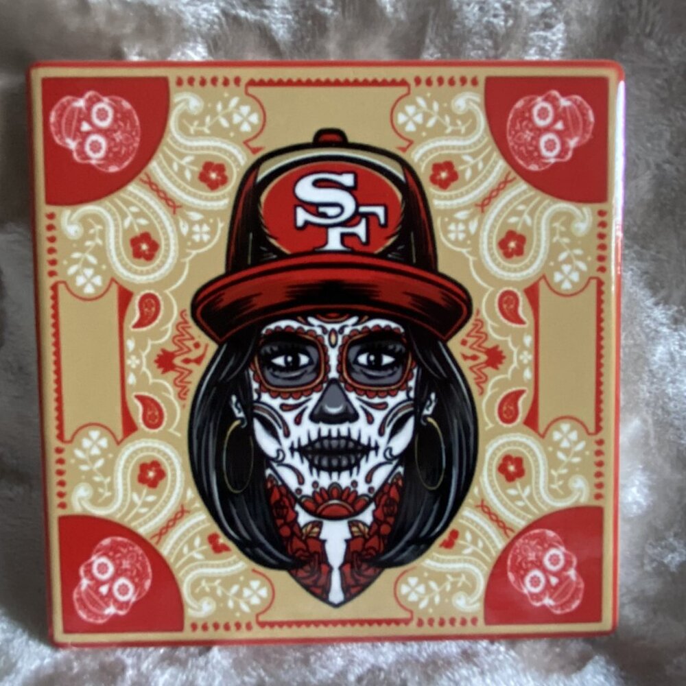 NFL San Francisco 49ERS sugar skull ceramic coaster
